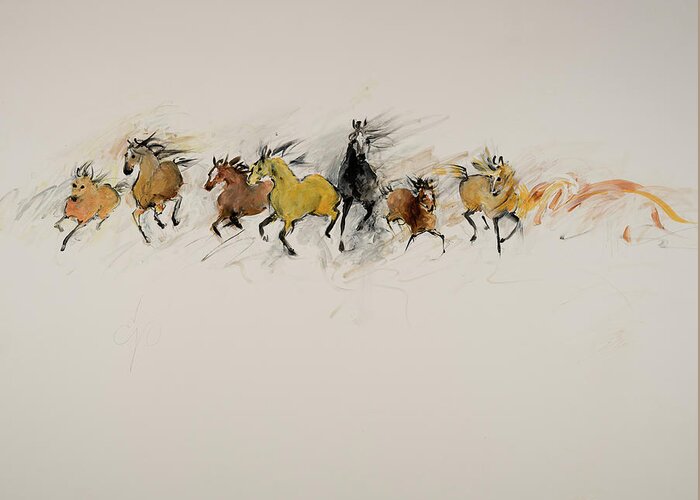 Horse Greeting Card featuring the painting Stamped by Elizabeth Parashis