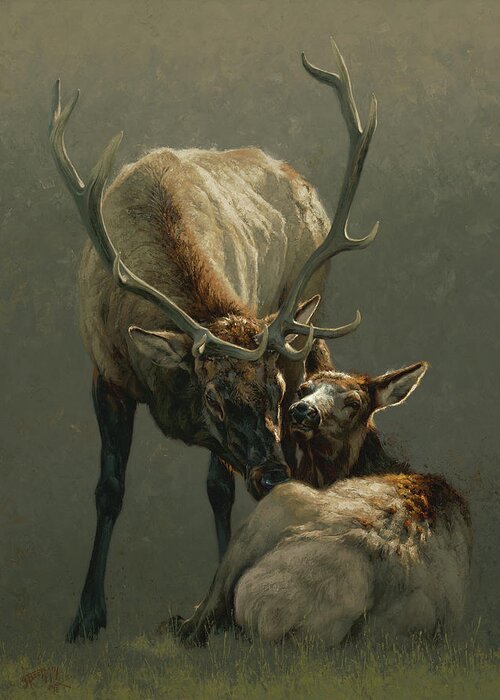 Elk Greeting Card featuring the painting Star Crossed by Greg Beecham