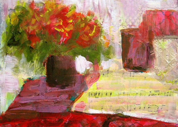 Still Life Greeting Card featuring the painting Star of the Show by Robie Benve