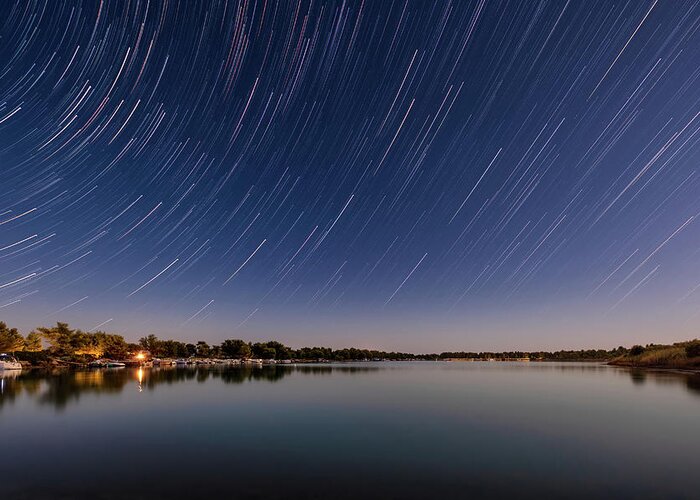 Landscape Greeting Card featuring the photograph Star Trails over a Lake by Alexios Ntounas