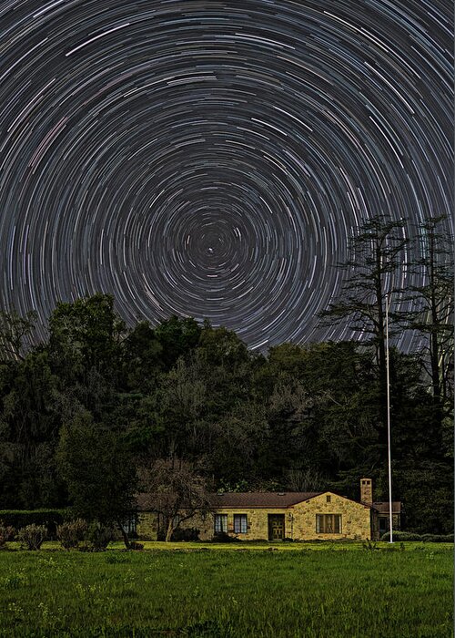 Star Trails Greeting Card featuring the photograph Star Trails Over Stone House by Lindsay Thomson