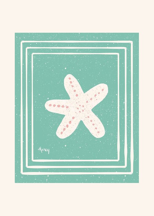 Starfish Greeting Card featuring the digital art Starfish on Sea Green Background by Marcy Brennan