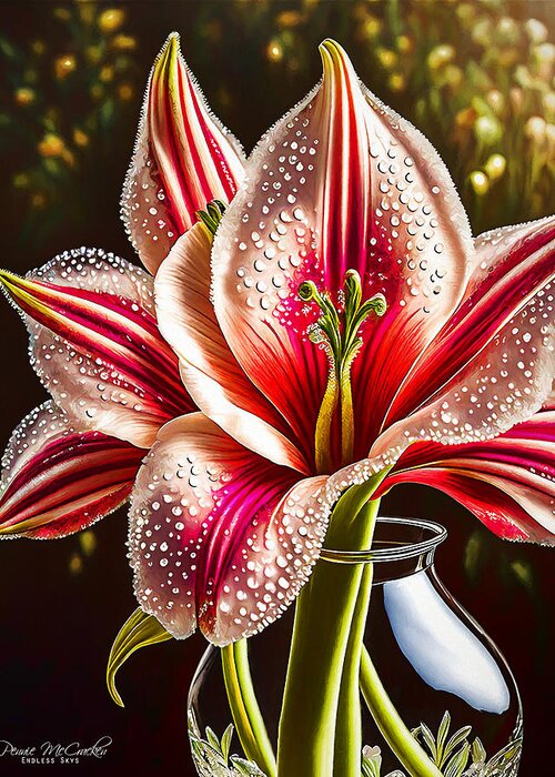 Stargazer Lily Greeting Card featuring the mixed media Stargazer Lily by Pennie McCracken