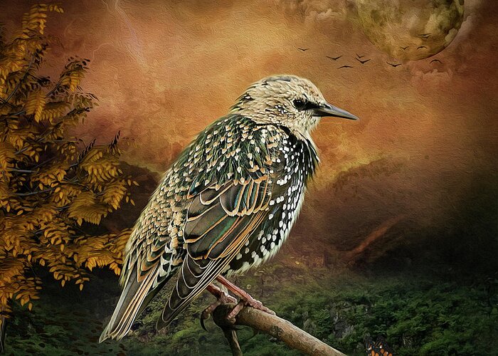Starling Greeting Card featuring the digital art Starling by Maggy Pease