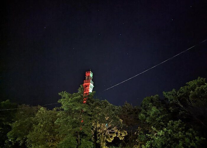 Stars Greeting Card featuring the photograph Starry Night Over Pilgrim Monument by Annalisa Rivera-Franz