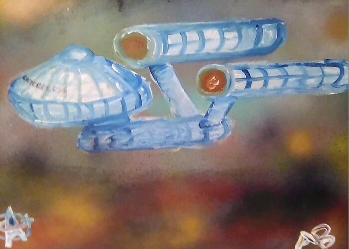 Star Trek Greeting Card featuring the painting Starship Enterprise by Andrew Blitman