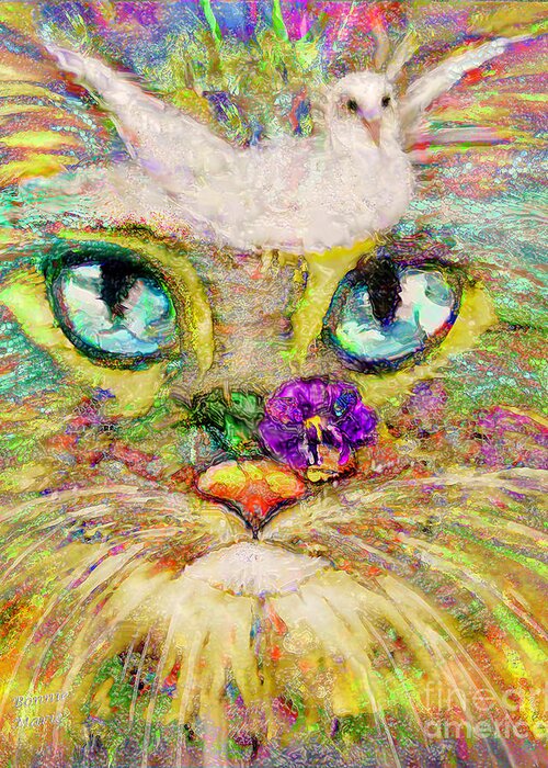 Pansy Greeting Card featuring the painting Stealth Kitty Waiting by Bonnie Marie