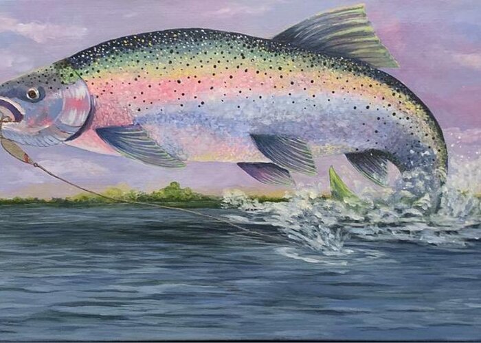 Fish Greeting Card featuring the painting Steelhead Blues by Jane Ricker