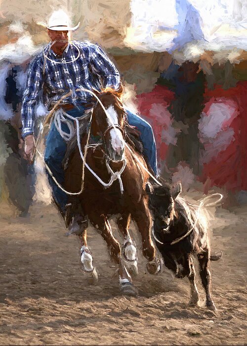 2010 Greeting Card featuring the digital art Steer Roping - 1 by Bruce Bonnett