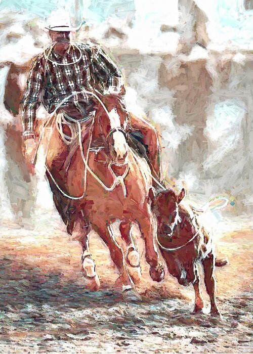 2010 Greeting Card featuring the digital art Steer Roping - 1 c by Bruce Bonnett
