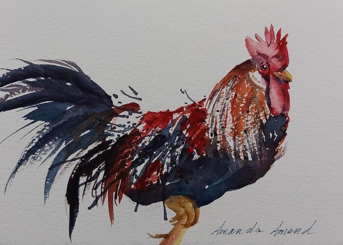 Rooster Greeting Card featuring the painting Stepping Pretty by Amanda Amend