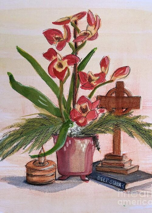 Charcoal Greeting Card featuring the mixed media Still life # 2 by Vicki B Littell