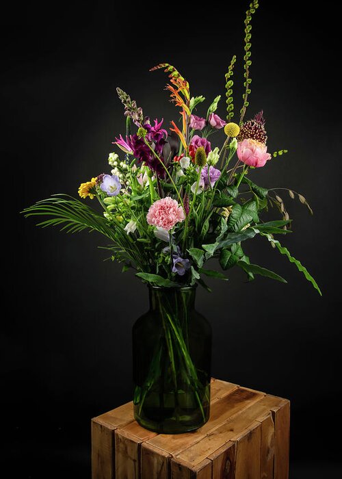 Still Life Greeting Card featuring the digital art Still life field bouquet in a vase by Marjolein Van Middelkoop