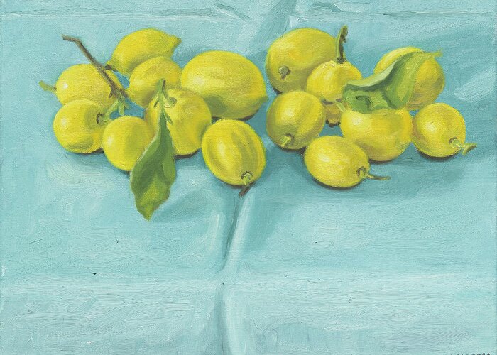 Lemons Greeting Card featuring the painting Still Life With Lemons by Constanza Weiss