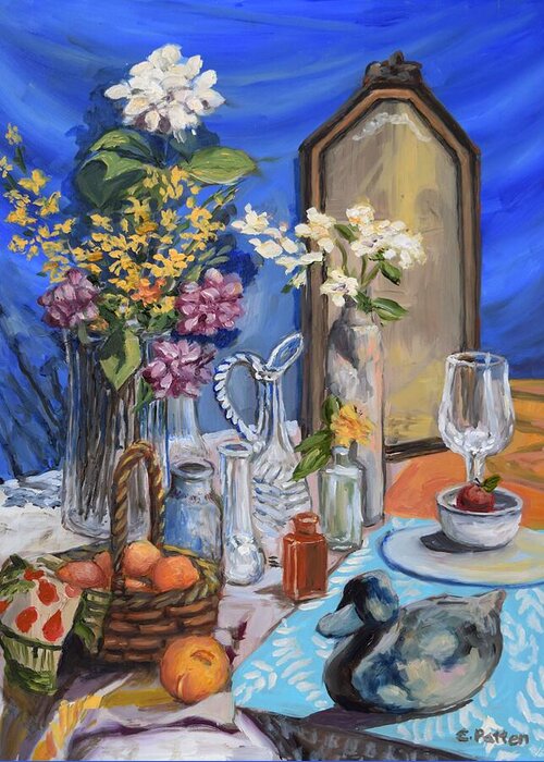 Still Life Greeting Card featuring the painting Still Life With Mirror by Eileen Patten Oliver