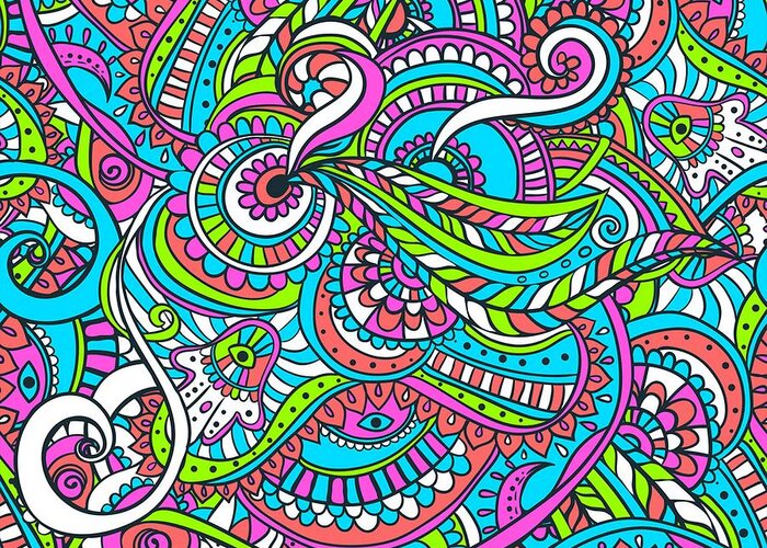 Colorful Greeting Card featuring the digital art Stinavka - Bright Colorful Zentangle Pattern by Sambel Pedes