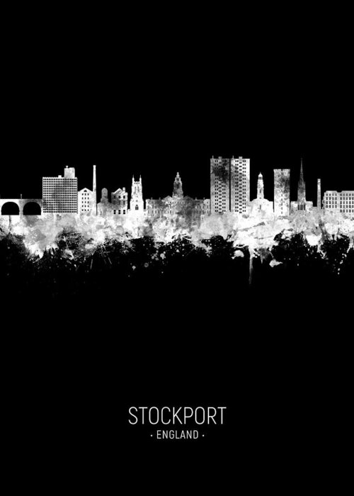 Stockport Greeting Card featuring the digital art Stockport England Skyline #17 by Michael Tompsett