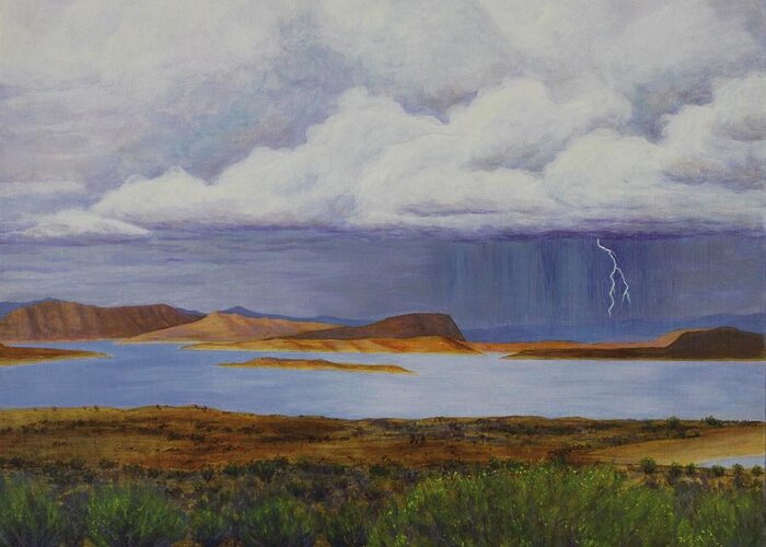 Kim Mcclinton Greeting Card featuring the painting Storm at Lake Powell- center panel of three by Kim McClinton