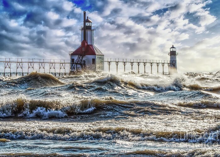 Lighthouse Greeting Card featuring the photograph Storm At St Joseph Lighthouse by Jennifer White