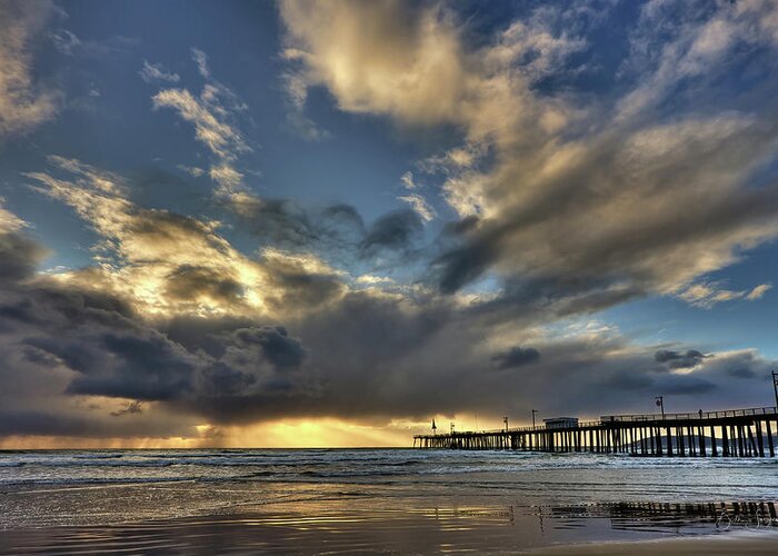 Sunset Greeting Card featuring the photograph Storm by Pismo Pier by Beth Sargent