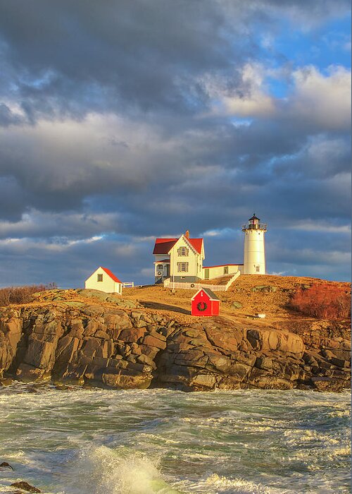 Nubble Light Greeting Card featuring the photograph Storm Hour at Cape Neddick Nubble Lighthouse by Juergen Roth