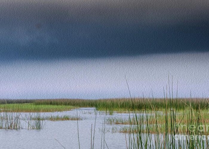 Storm Greeting Card featuring the digital art Storm on Lake Okeechobee by Patti Powers