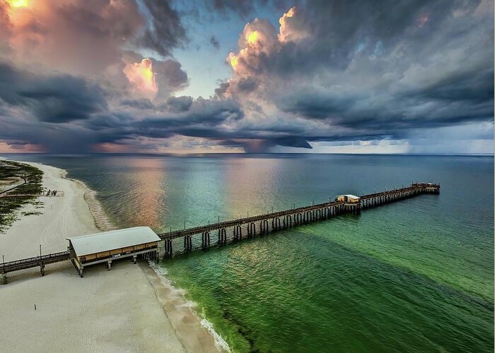 Alabama Greeting Card featuring the photograph Storm Over Pier DJI_0004 HRes by Michael Thomas