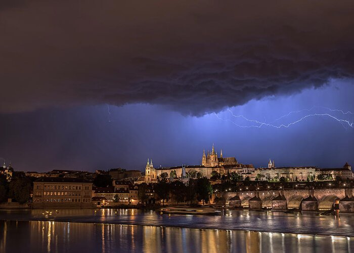 Prague Greeting Card featuring the photograph Storm over Prague by Linda Villers