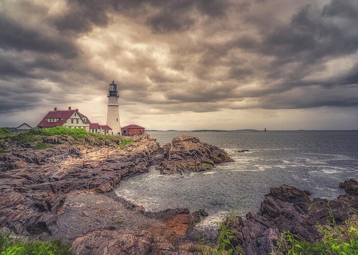 Portland Head Lighthouse Greeting Card featuring the photograph Stormy Afternoon at Portland Head Light by Penny Polakoff
