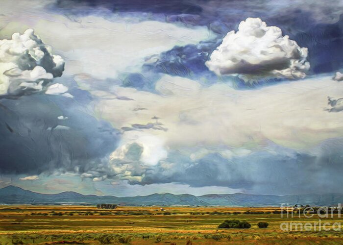 Rain Clouds Greeting Card featuring the digital art Stormy Skies over Farmland by Susan Vineyard