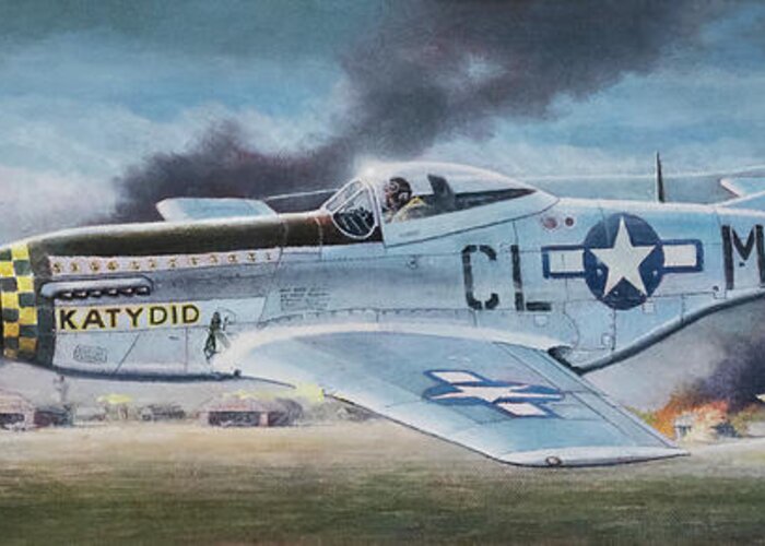Aviation Greeting Card featuring the painting Strafing Mustang by Douglas Castleman