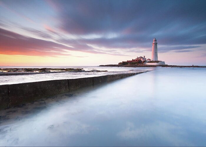 St Marys Lighthouse Greeting Card featuring the photograph Straight to the Point by Anita Nicholson