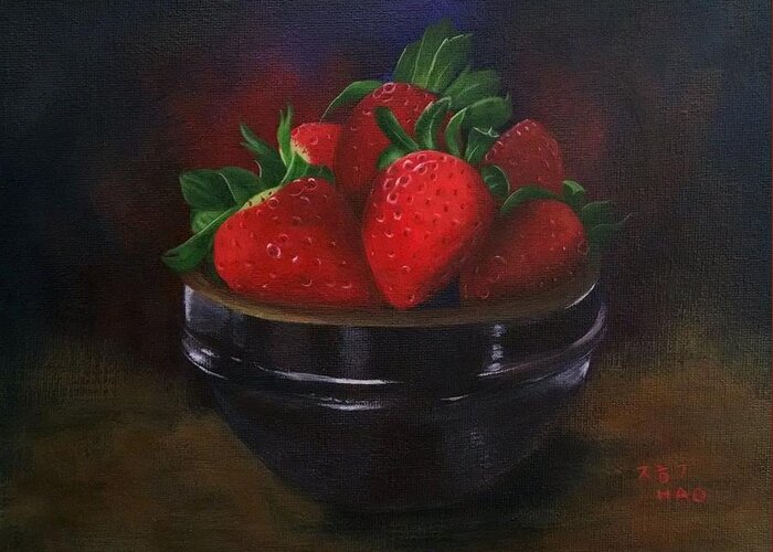 Strawberry Greeting Card featuring the painting Berry Ripe 1 by Helian Cornwell