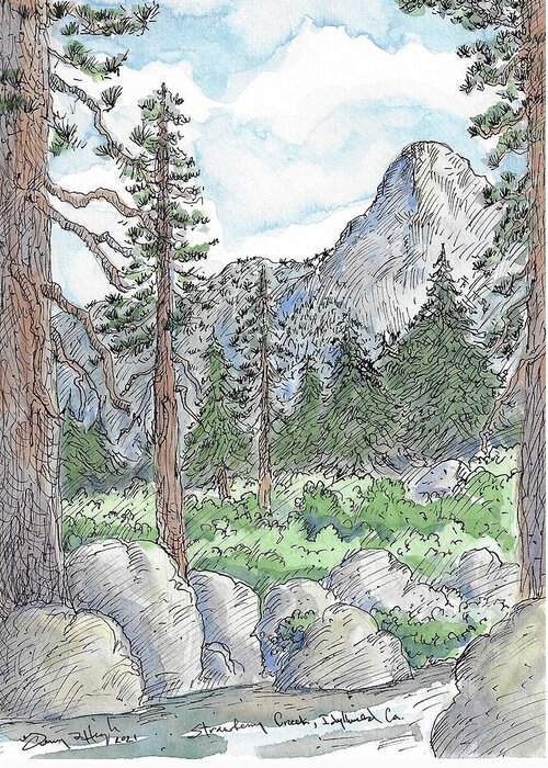 Landscape Greeting Card featuring the drawing Strawberry Creek,Idyllwild,Ca. by Gerry High