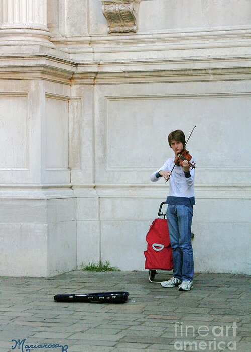 People Greeting Card featuring the photograph Street Musician in Venice by Mariarosa Rockefeller