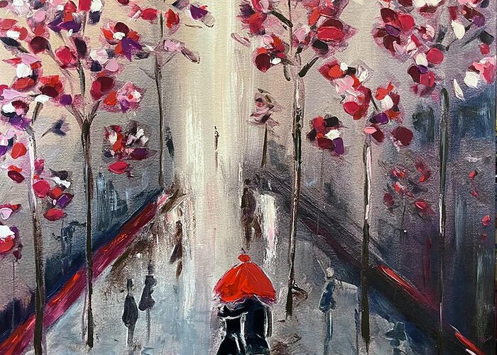 Paris Greeting Card featuring the painting Strolling in Paris 2021 by Roxy Rich