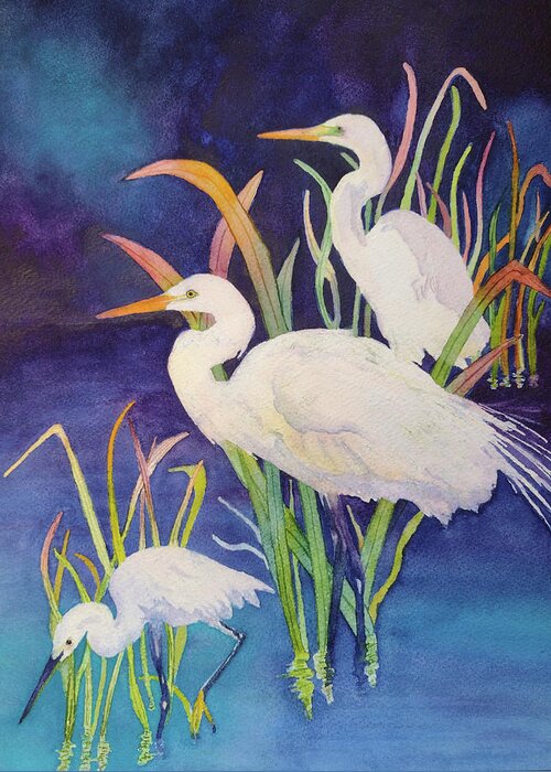 Egrets Greeting Card featuring the painting Study of Egrets by Mishelle Tourtillott