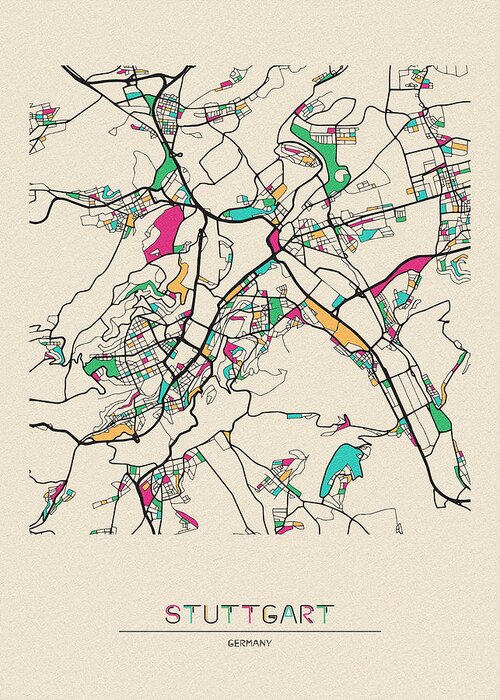Stuttgart Greeting Card featuring the drawing Stuttgart, Germany City Map by Inspirowl Design