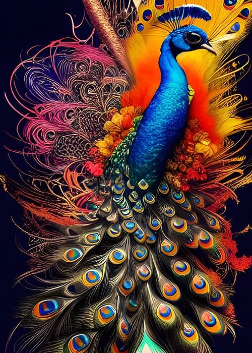 Digital Bird Peacock Colorful Greeting Card featuring the digital art Stylized Peacock by Beverly Read