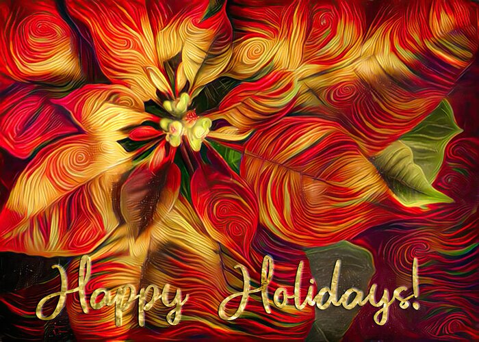 Poinsettia Greeting Card featuring the digital art Stylized Poinsettia Happy Holidays by Teresa Wilson