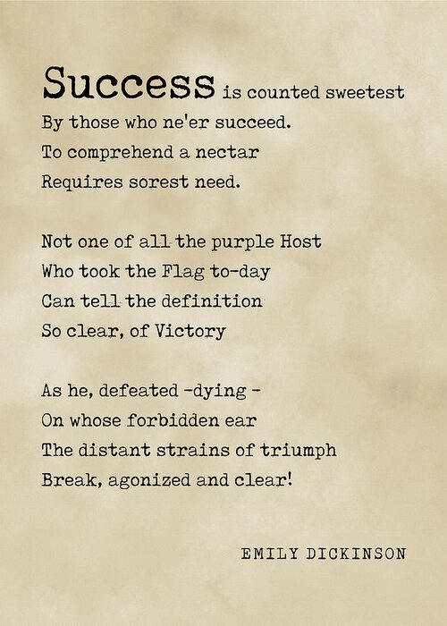 Success Is Counted Sweetest Greeting Card featuring the digital art Success is counted sweetest - Emily Dickinson Poem - Literature - Typewriter Print - Vintage by Studio Grafiikka