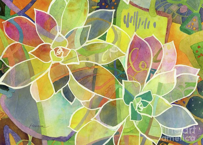 Ucculent Greeting Card featuring the painting Succulent Mirage 1-Horizontal by Hailey E Herrera