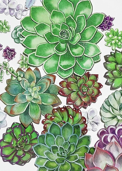 Succulent Greeting Card featuring the painting Succulent Plants On White Wall Contemporary Garden Design IV by Irina Sztukowski