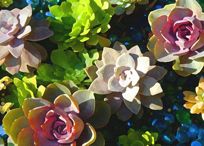 Succulent Greeting Card featuring the painting Succulent Pond 2 by Amy Vangsgard