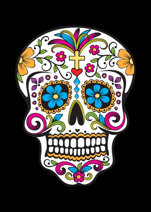 Halloween Greeting Card featuring the digital art Sugar Skull Day of the Dead Dia De Los Muertos by Flippin Sweet Gear