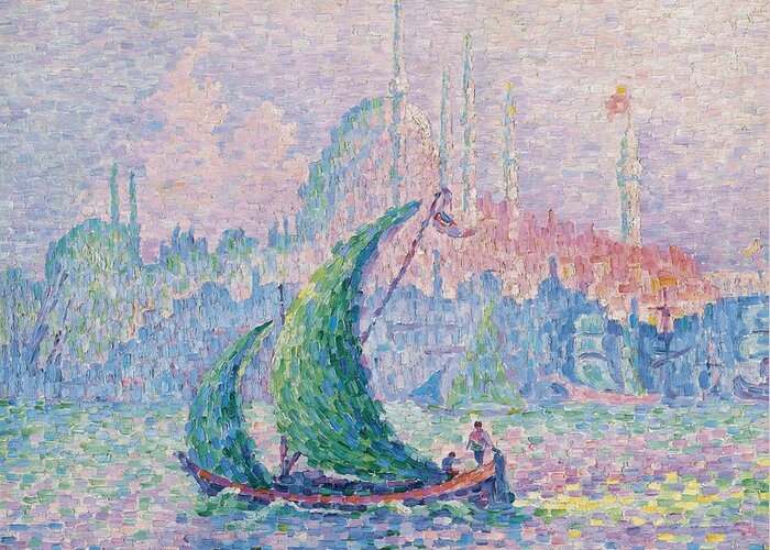 Golden Greeting Card featuring the painting Suleymaniye by Paul Signac by Mango Art