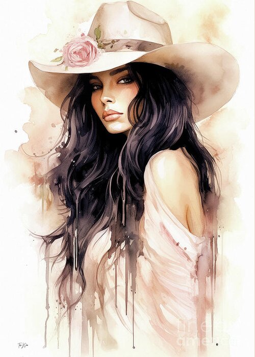 Cowgirl Greeting Card featuring the painting Sultry Cowgirl by Tina LeCour