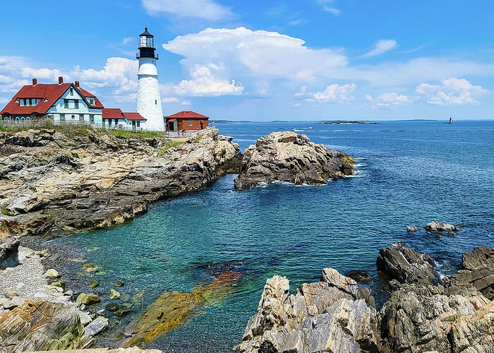Portland Head Greeting Card featuring the photograph Summer at Portland Head Lighthouse by Ron Long Ltd Photography