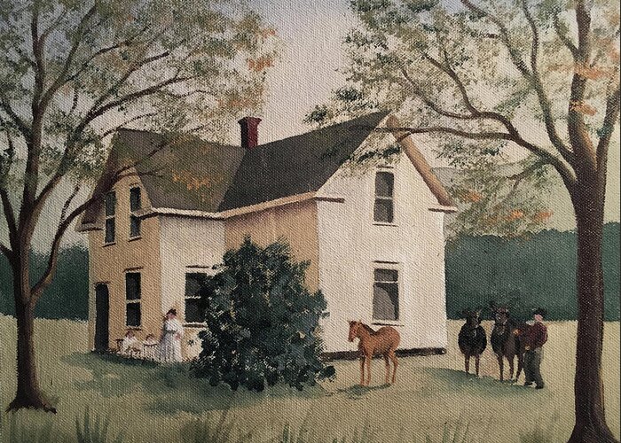 Farmhouse Greeting Card featuring the painting Summer Farmhouse by Lisa Curry Mair