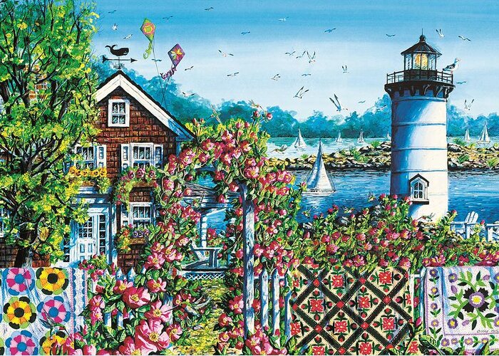 Summer Greeting Card featuring the painting Summer Rose Harbor by Diane Phalen